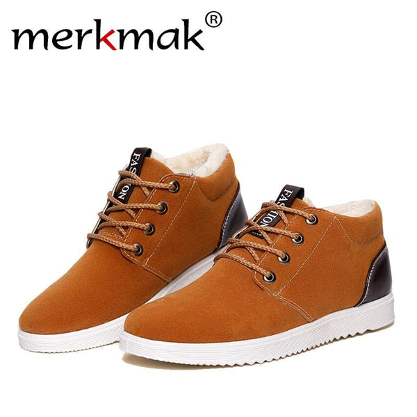 Merkmak Men's Winter Shoes Fashion New Flats Warm Man Ankle Boots Fur Soft Leather Shoes Men Casual Shoes Mens Winter Footwear
