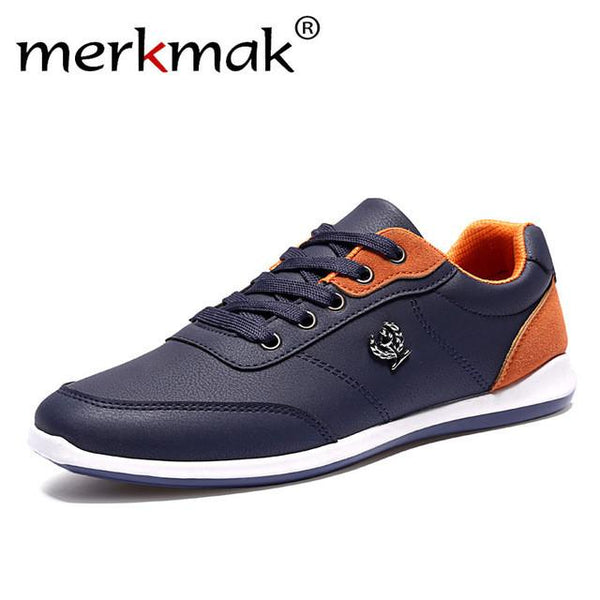 Merkmak New Men Casual Shoes Lace Up Brand Designer Men's Shoes Fashion Outdoor Male Footwear For Mens Black Blue Flat Shoes
