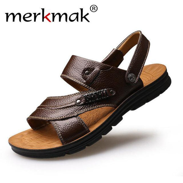 Merkmak Men Sandals Shoes Fashion Genuine Leather Casual Summer Beach Slippers Men's Flats Footwear Zapatos Hombre Free Shipping
