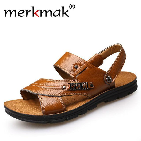 Merkmak Men Sandals Shoes Fashion Genuine Leather Casual Summer Beach Slippers Men's Flats Footwear Zapatos Hombre Free Shipping