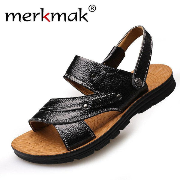 Merkmak Men Sandals Shoes Fashion Genuine Leather Casual Summer Beach Slippers Men's Flats Footwear Zapatos Hombre Free Shipping