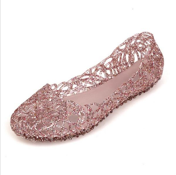 Cheap Price 2017 Summer New Shallow Leisure Women Sandals Soft Crystal Cut out Flat Heel Shoes Female Jelly Shoes drop Shipping