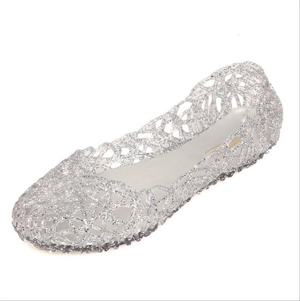 Cheap Price 2017 Summer New Shallow Leisure Women Sandals Soft Crystal Cut out Flat Heel Shoes Female Jelly Shoes drop Shipping