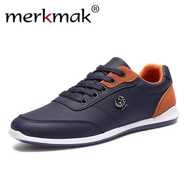 Merkmak Fashion PU Leathe Men Shoes Lace Up Designer Outdoor Men Spring Autumn Breathable Men Casual Shoes Grey Shoes Footwear