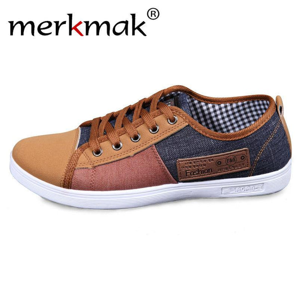 Merkmak Canvas Patchwork Men Flats Shoes Fashion Breathable Lace-Up Men Footwear Plimsoll Men's Shoes Casual Shoes Drop shipping