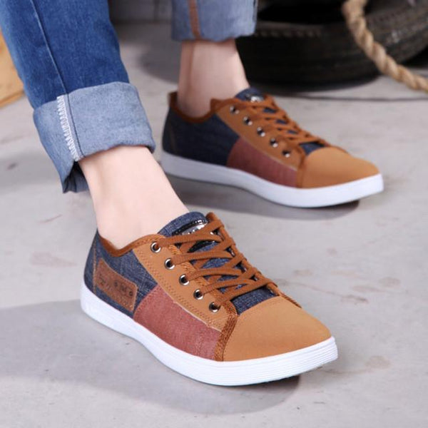 Merkmak Canvas Patchwork Men Flats Shoes Fashion Breathable Lace-Up Men Footwear Plimsoll Men's Shoes Casual Shoes Drop shipping