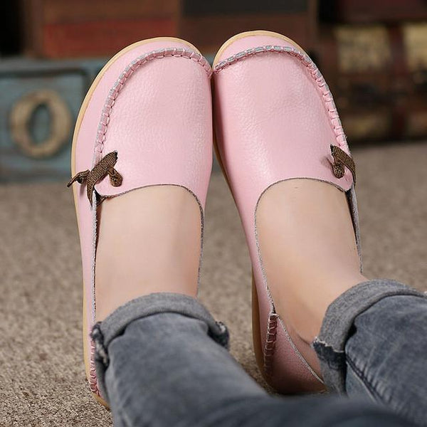 Merkmak Large Size Leather Women Shoes Flats Mother Shoes Girls Lace-up Fashion Casual Shoes Comfortable Breathable Women Flats