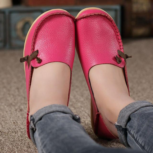 Merkmak Large Size Leather Women Shoes Flats Mother Shoes Girls Lace-up Fashion Casual Shoes Comfortable Breathable Women Flats