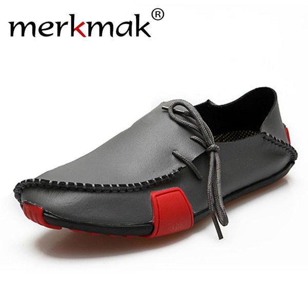 Merkmak Casual Genuine Leather Men Shoes Comfortable Slip On Men Flats Loafers Moccasins Sapatos Masculinos Big Size 39-47 Shoes