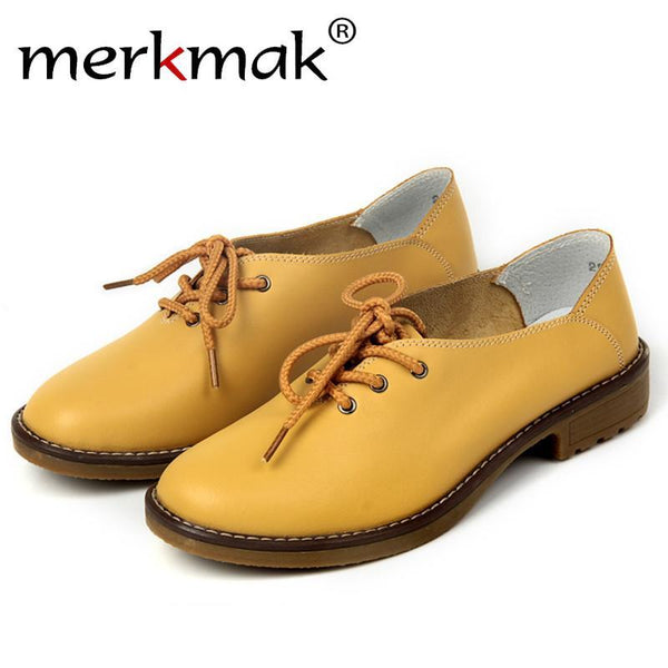 Merkmak Shoes Women 2017 Fashion Genuine Leather Leisure Footwear Platform Soft Wedge Shoes Flats Moccasins Women Sapatos Zapato