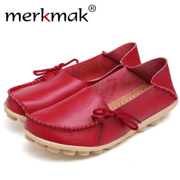 Merkmak Women Real Leather Shoes Moccasins Mother Loafers Soft Leisure Flats Female Driving Casual Footwear Size 35-42 15 Colors