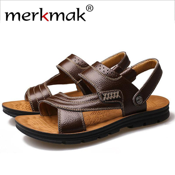 Merkmak Shoes's Men Genuine Leather Summer Beach Sandals Fashion Casual Men Flats Footwear Leisure Zapatos Hombres Dropshiping