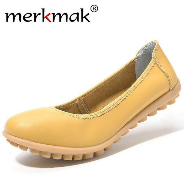 New Genuine Leather Women Loafers Comfortable Soft Shoes Woman Leather Casual Shoes Slip On Round Toe Mocassins Leisure Flats