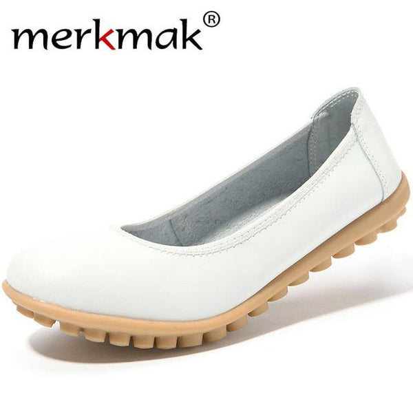 New Genuine Leather Women Loafers Comfortable Soft Shoes Woman Leather Casual Shoes Slip On Round Toe Mocassins Leisure Flats