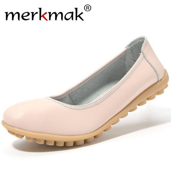 New Genuine Leather Women Loafers Comfortable Soft Shoes Woman Leather Casual Shoes Slip On Round Toe Mocassins Leisure Flats