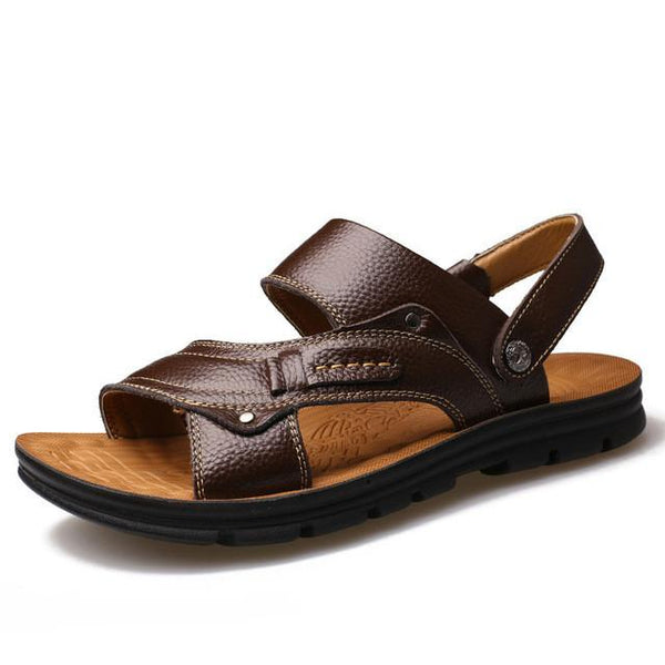 Merkmak Luxury Men Sandals Genuine Leather Fashion Summer Mens Slippers Breathable Men's Sandals Causal Shoes Leather Flat Shoes