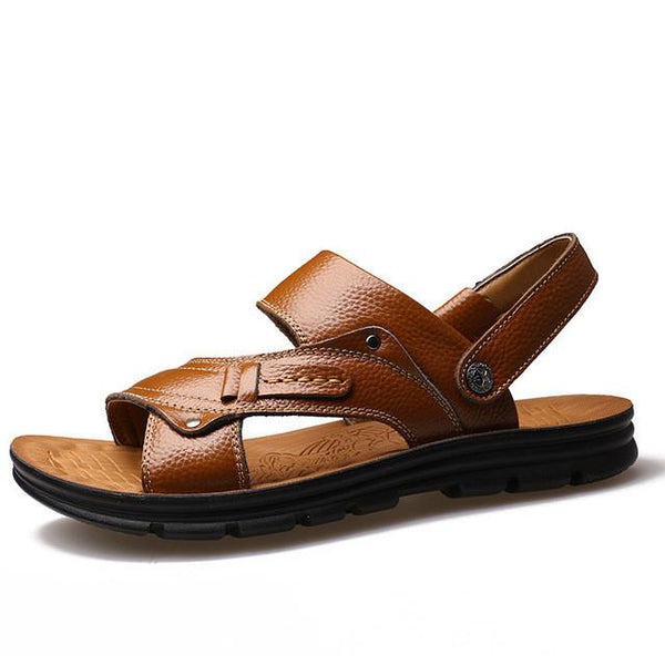 Merkmak Luxury Men Sandals Genuine Leather Fashion Summer Mens Slippers Breathable Men's Sandals Causal Shoes Leather Flat Shoes