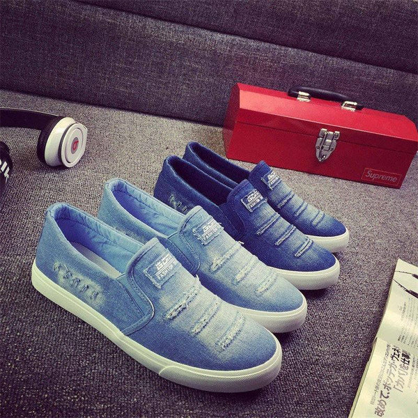 Dropshipping Men Canvas Shoes Slip On Men Loafers for Mens Driving Shoes Fashion Unique Worn-off Design Men Flat Shoes