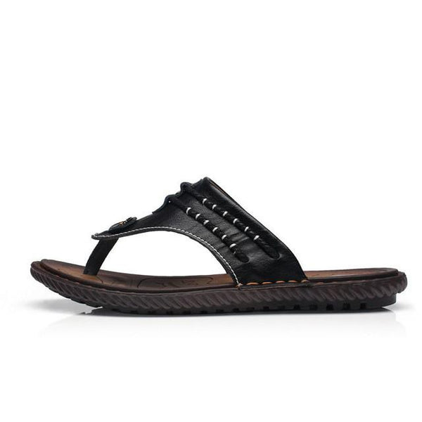 Merkmak Drop Ship Men Summer Flip Flops Beach Men's Slippers Genuine Leather Casual Shoes for Men Flat Sandals Holiday Footwear