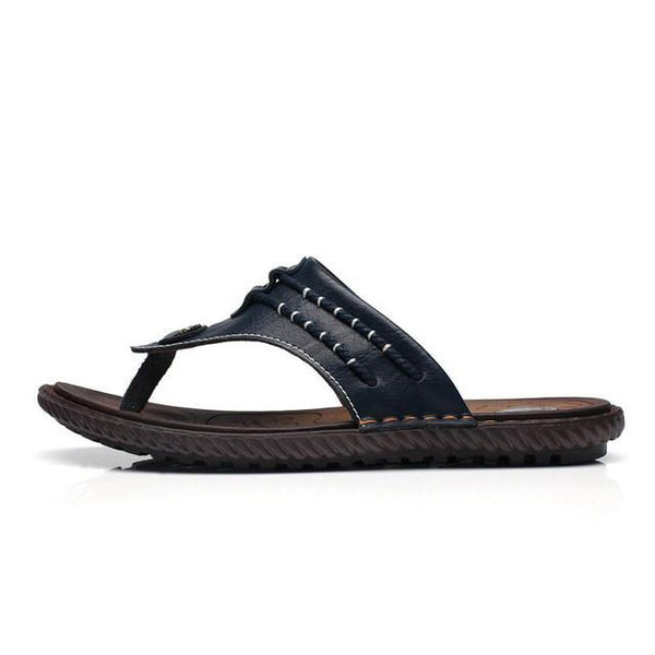 Merkmak Drop Ship Men Summer Flip Flops Beach Men's Slippers Genuine Leather Casual Shoes for Men Flat Sandals Holiday Footwear