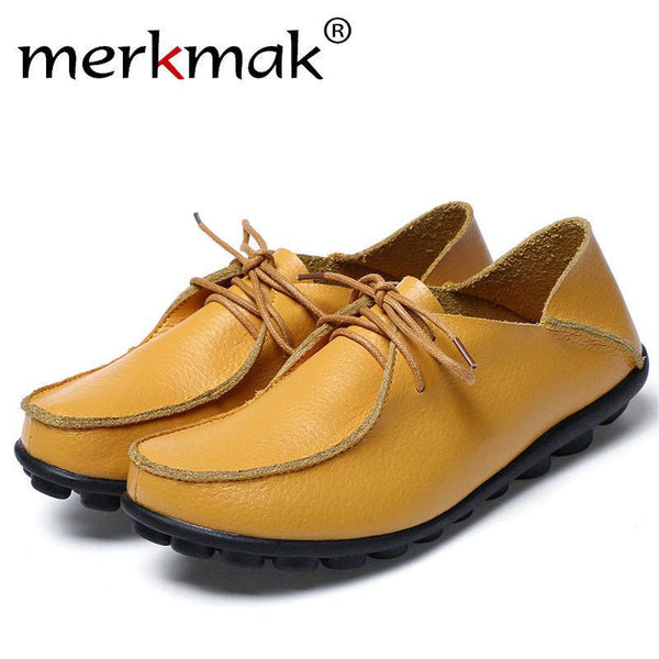 Merkmak Flats Shoes Women Fashion Leisure Big Size 34-44 Shoeslaces Loafer Moccasins Women's Shoes Footwears Sapatos Wholesales