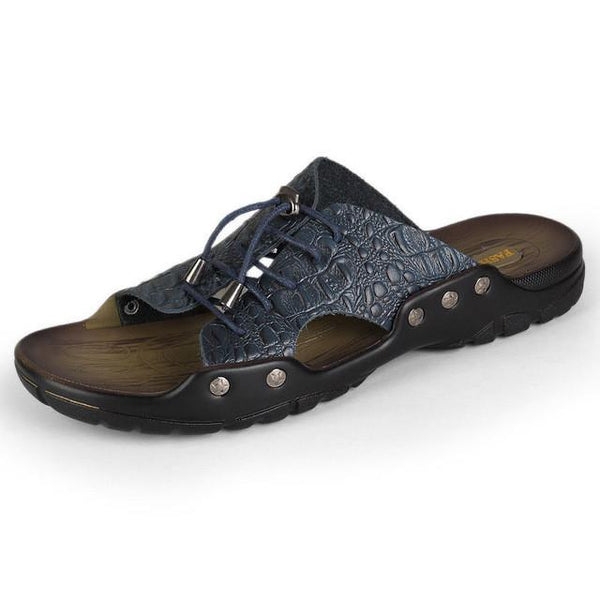 Merkmak Sandals Men Beach Shoes Comforatble Crocodile Leather Flip Flop Casual Outdoor Men Slipper Sandal Big Size37-46 Dropship