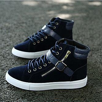 New 2017 fashion men boots brand design men ankle boots casual flock PU patchwork punk rock chain high top flat shoes for men