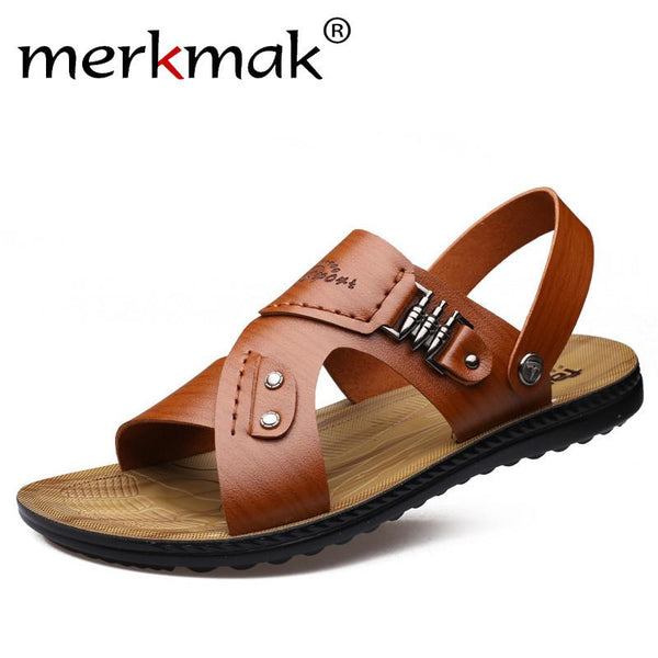 Merkmak New 2017 Summer Men Sandals Micro Fiber Leather Fashion Casual Flat Shoes Beach Sandal Slippers For Men Breathable Shoes