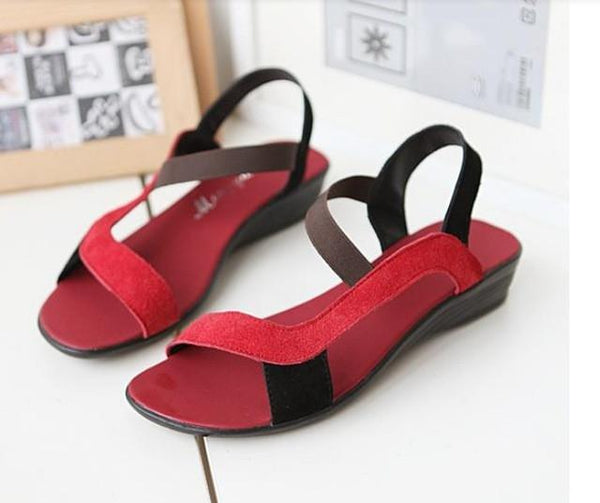 Free Shipping! 2017 black sandals women's shoes open toe wedges genuine leather new style fashion flat heel sandals