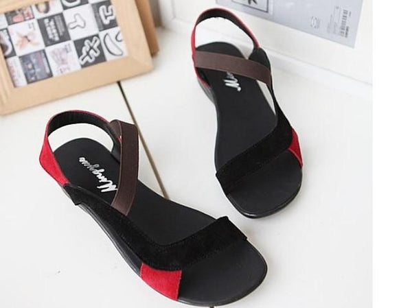 Free Shipping! 2017 black sandals women's shoes open toe wedges genuine leather new style fashion flat heel sandals