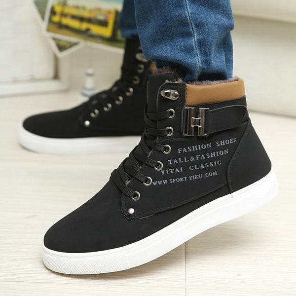 2017 Hot Sale Spring Winter Men Ankle Boots Fashion Men Shoes with Thick Fur Casual Shoes British Style Male High Top Mens Shoes