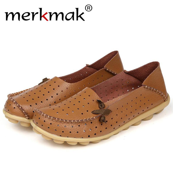 Merkmak Women's Shoes Fashion Breathable Loafer Dress Footwear Big Size Hole Design Female Flats Moccasin Sapatos Free Shipping