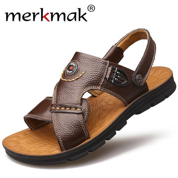 Merkmak Brand Casual Sandals 2017 Genuine Leather Summer Beach Men Slippers Sandals Men Shoes Flats Walking Shoes Free Shipping