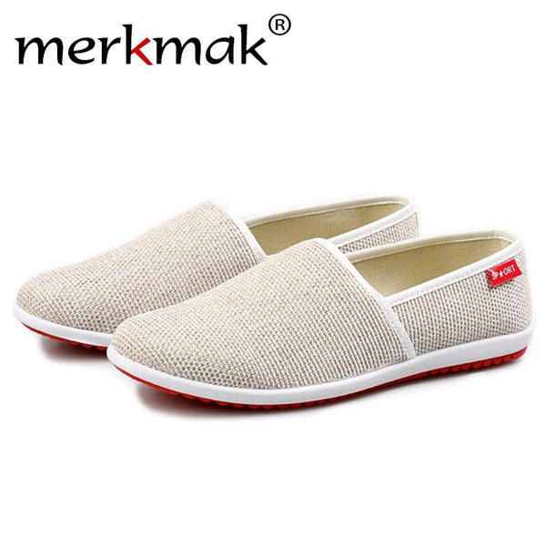 Merkmak Casual Shoes Flats Men Summer Beach Breathable Slipper Handmade Hemp Men Casual Light Soft Slip-on Loafers Driving Shoes