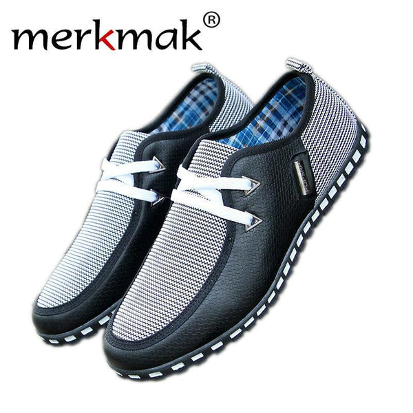Merkmak Fashion Canvas Male Shoes Flats Men's Flats Breathable Lace-up Business Shoes Casual Soft Driving shoes Plus Big Size 46
