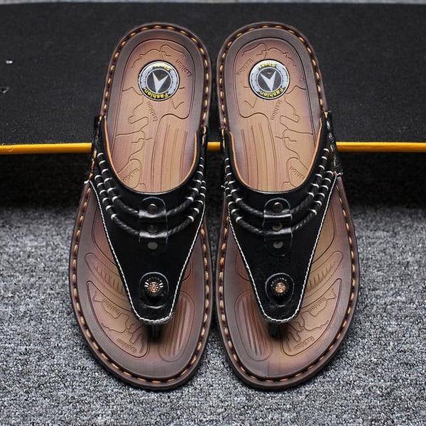 Merkmak 2017 Genuine Leather Sandals Men Shoes Leisure Summer Beach Comfortable Flip Flops Shoes Men Flats Footwear Wholesales