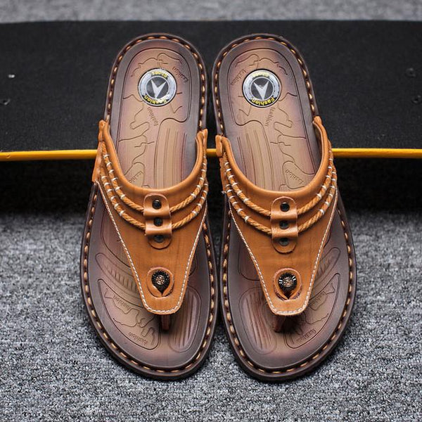 Merkmak 2017 Genuine Leather Sandals Men Shoes Leisure Summer Beach Comfortable Flip Flops Shoes Men Flats Footwear Wholesales