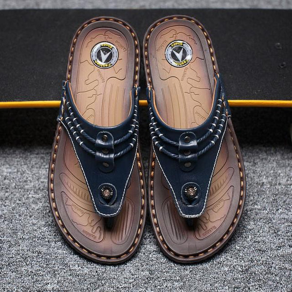 Merkmak 2017 Genuine Leather Sandals Men Shoes Leisure Summer Beach Comfortable Flip Flops Shoes Men Flats Footwear Wholesales