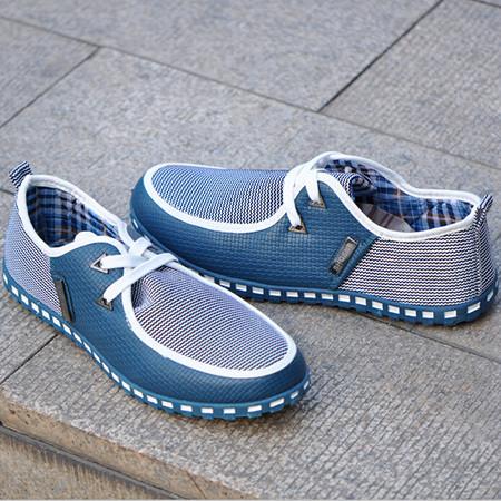 New British Style Men's Flats Fashion Striped Breathable Lace-Up Casual Zapato Flat Shoes Casual Men Shoes Free Shipping LS001