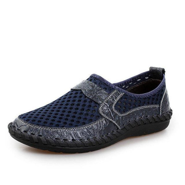 Big Size 46 Summer Breathable Mesh Loafers Men Casual Shoes Genuine Leather Slip On Brand Fashion Flat Shoes Soft Comfort Cool