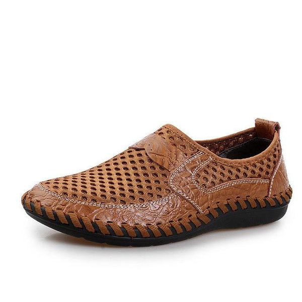 Big Size 46 Summer Breathable Mesh Loafers Men Casual Shoes Genuine Leather Slip On Brand Fashion Flat Shoes Soft Comfort Cool