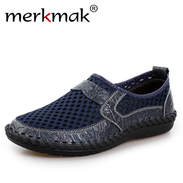 Big Size 46 Summer Breathable Mesh Loafers Men Casual Shoes Genuine Leather Slip On Brand Fashion Flat Shoes Soft Comfort Cool