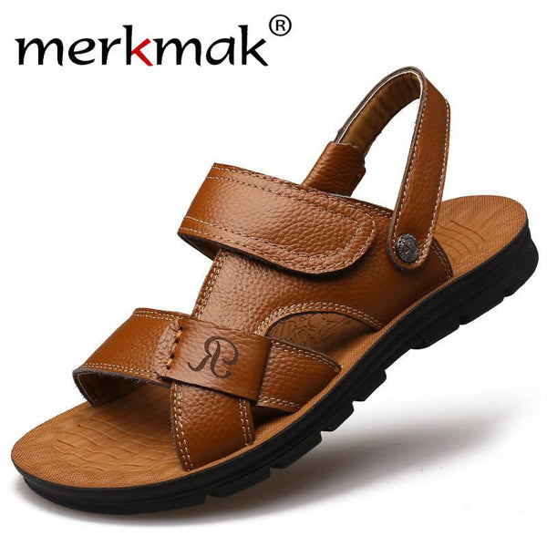 Merkmak Summer Men Sandals Slippers Two-in-one Shoes Casual Fashion Genuine Leather Beach Holiday Footwear Comfort Leisure Shoes