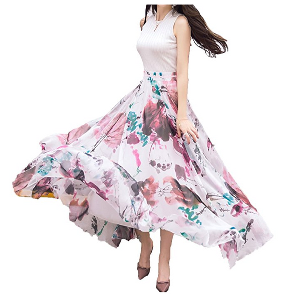 Women Full/ankle Length Blending Chiffon Long Skirt