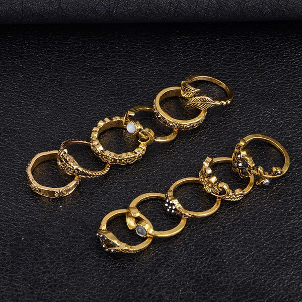 11pcs/Set Women Bohemian Vintage Silver Stack Rings Above Knuckle Blue Rings Set