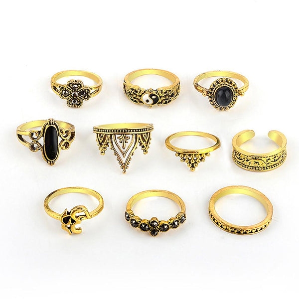 10pcs/Set Women Bohemian Vintage Silver Stack Rings Above Knuckle Blue Rings Set