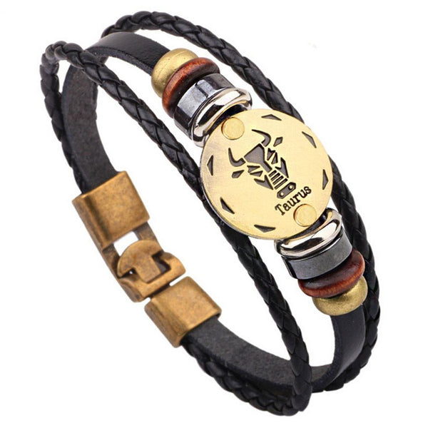 12 Constellations Bracelet Fashion Jewelry Leather Bracelet Personality Aries