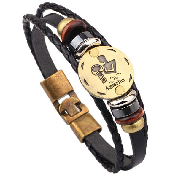 12 Constellations Bracelet Fashion Jewelry Leather Bracelet Personality Aries