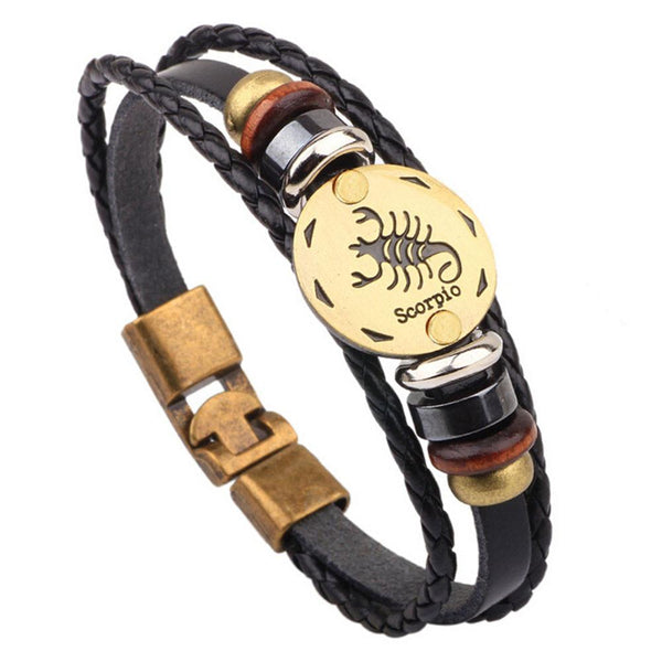 12 Constellations Bracelet Fashion Jewelry Leather Bracelet Personality Aries