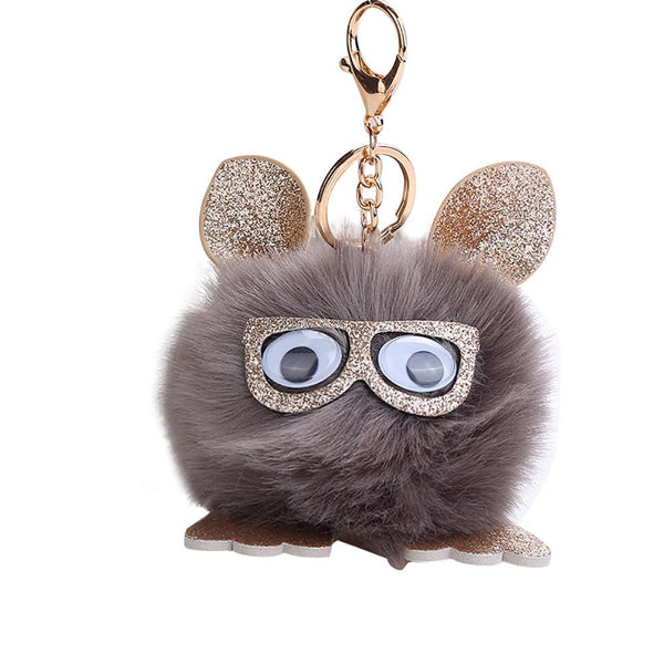 10CM Cute Owl Pendant Women Key Ring Holder Pompoms Key Chains